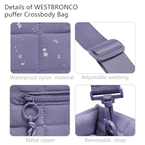 Quilted Crossbody Bags for Women,Puffer Weekender Overnight Bag,Purse Handbag Organizer,Small Tote Bags Shoulder Bag - color: Purple
