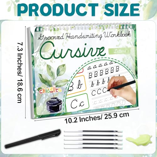 chiazllta Grooved Cursive Handwriting Workbook with Disappearing Ink Pens Magic Reusable Grooved Cursive Writing Practice for Beginners Kids Kickoff Student Workbook Homeschooling Supplies (Letters) - style: Letters