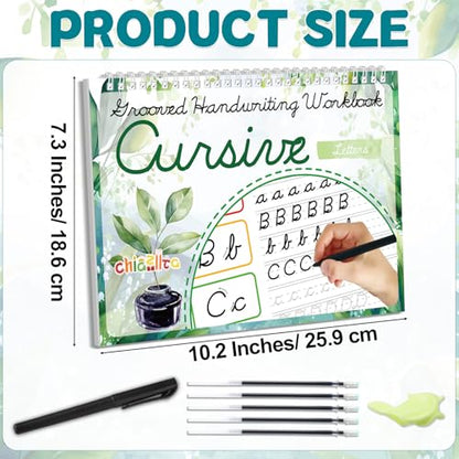 chiazllta Grooved Cursive Handwriting Workbook with Disappearing Ink Pens Magic Reusable Grooved Cursive Writing Practice for Beginners Kids Kickoff Student Workbook Homeschooling Supplies (Letters) - style: Letters