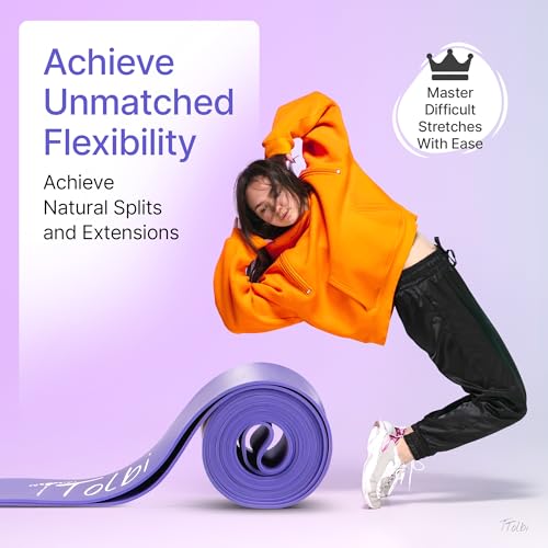 2-Pack Ballet Stretch Bands with Foot Mini Loop, Natural Rubber Dance Bands | Splits and flexibility training for kids, teens and adult dancers, gymnasts and cheerleaders, beginner guide and travel bag - color: Pulse Purple Small