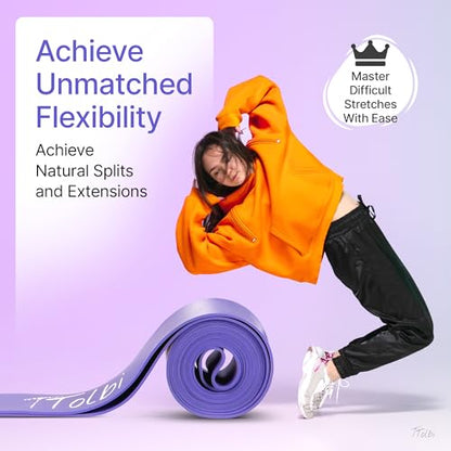2-Pack Ballet Stretch Bands with Foot Mini Loop, Natural Rubber Dance Bands | Splits and flexibility training for kids, teens and adult dancers, gymnasts and cheerleaders, beginner guide and travel bag - color: Purple Regular