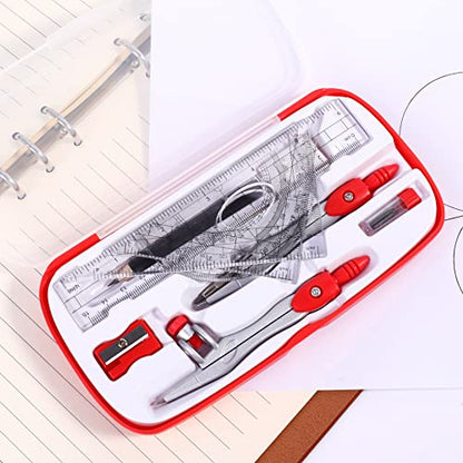 Vobou Math Geometry Sets 10 Pcs, Student Supplies Kit, Compass Set (Red | Shatterproof Storage Box,Includes Rulers,Protractor,Compass,Eraser,Pencil Sharpener,Lead Refills,Pencil, for Drafting - color: Red