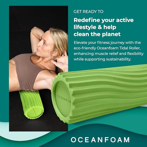 Oceanfoam Tidal Roller - Algae Green - Muscle Massage Foam Roller for Back Pain & Stretching - Firm and Ergonomic Wide Wave Textured - Yoga, Athletics, & Wellness - Full Size, 20" x 5" - color: Algae Green