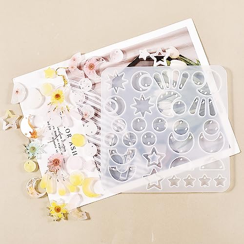Attuslla Star & Moon Shape Resin Earring Molds - Silicone, Jewelry, DIY Pendant Molds with Ear Hooks & Jump Ring - color: Style 6
