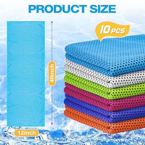 MENOLY 10 Pack Cooling Towels, 40"x12" Cooling Towels for Neck and Face with Breathable Carrying Bags,Soft Microfiber Instant Cooling Rags, Gym Workout Sweat Towel for Sports, Yoga, Camping, Running - size: 10 Pack
