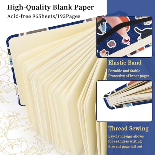 4.8x4.8 Pocket Sketch Book,Hardcover Art Sketchbook for Drawing Journal | Cloth Cover,80gsm Blank Paper,96Sheets,Lay-Flat,Portable Travel Creation Paint Diary Memo Planner,Dry MediaLine Ball Cat - color: Cloth Cover-4.8x4.8in-Line Ball Cat