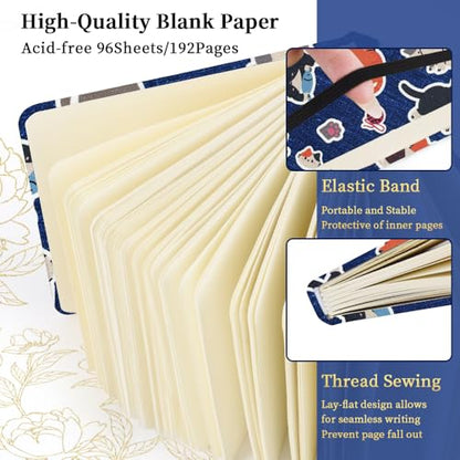 4.8x4.8 Pocket Sketch Book,Hardcover Art Sketchbook for Drawing Journal | Cloth Cover,80gsm Blank Paper,96Sheets,Lay-Flat,Portable Travel Creation Paint Diary Memo Planner,Dry MediaLine Ball Cat - color: Cloth Cover-4.8x4.8in-Line Ball Cat