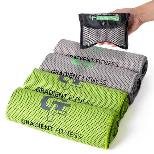 Gradient Fitness Cooling Towels (4 Pack) - Breathable Sweat Towel, Cooling Towel for Neck & Face - Neck Cooler for Quick Cool Down for Gym, Running, Golf, Yoga, Camping & Sports (Green|Grey, 4)