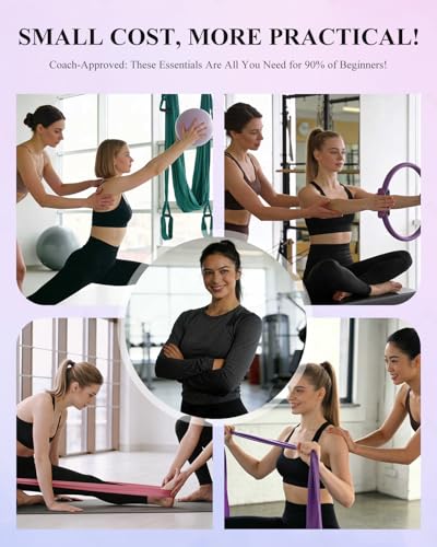 Pilates Essentials Kit for Women, Yoga Starter Set for Home Workouts with Pilates Ring and Yoga Ball Set, 3 Resistance Bands, Storage Bag, Full Pilates Set for Toning Arms, Thighs & Core