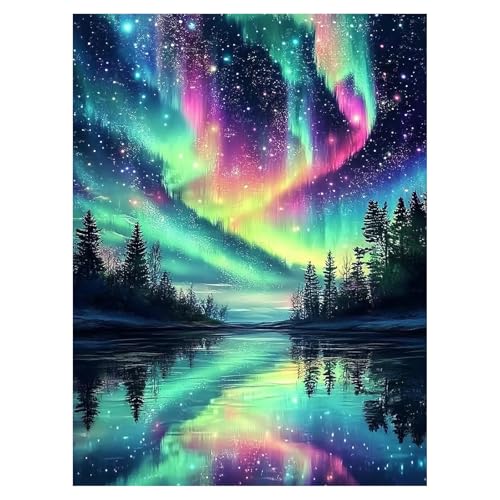 Diamond Art Kits for Adults Beginners Aurora 12x16IN, DIY Craft Gift | Aurora Borealis Diamond Painting Kits for Adults, Stress Relief, Home Wall Decor, Landscape 5D Full Round Drill Gem Art - color: DP-US15