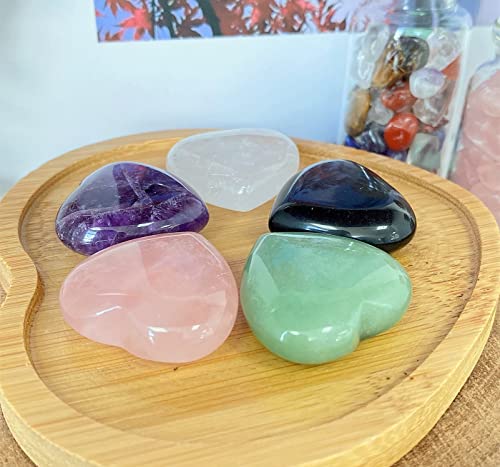 QINJIEJIE 5Pcs 1.2" Rose Quartz Heart Crystals Amethyst Healing Crystal - color: Y- 1.2" Large - 5pcs