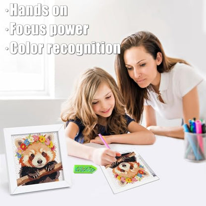 geesfayan Diamond Art Kits for Kids,6 Inch DIY Gem Art Painting with 7 Inch Frame, Complete Starter Kit for Beginners, Creative Arts & Crafts Gift for Girls & Boys (Red Panda) - color: Red Panda