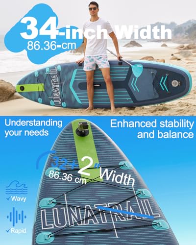 11' x 34" Extra Long Extra Wide Inflatable Stand Up Paddle Board SUP Kit Item Highlights - color: Gray Blue