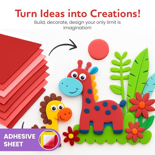 Self-Adhesive EVA Foam Sheets for Crafts – 2mm Thickness 8 Red Sheets, 6 x 9 Inch, Peel & Stick Foam Paper for DIY, Scrapbooking & Kids’ Art. - color: Red - 8 Pack