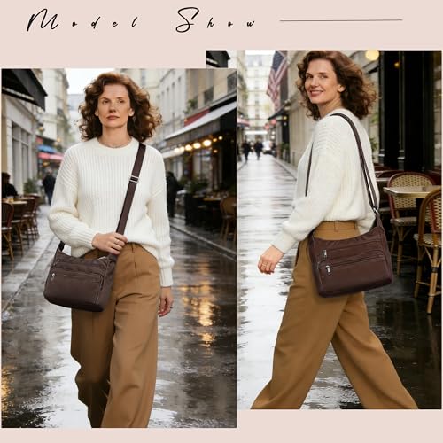 VOLGANIK ROCK RFID Purses for Women Fabric Nylon Multi Pocket Crossbody Bag Ladies Travel Handbag - color: Coffee, size: Standard