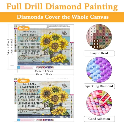 Diamond Art Kits for Adults & Beginners, Sunflower Diamond Painting Kit | 5D Full Drill Gem Art with Inspirational and Inspiring Quotes, Round Diamond Dots, Home Wall Decor & Gift, 12 x 16 Inch - color: HMDPUS-25601