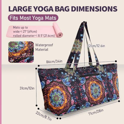 Yoga Mat Bag Yoga Tote Bag with Large Waterproof Zipper Pocket and Drawstring Pocket Yoga Mat Bag Carrier Fit Most Size Mats and All You Stuff - color: purple orange
