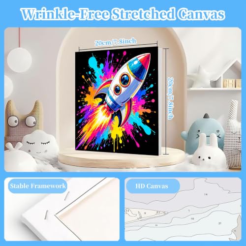 Arttoplus 4 Pack Paint by Numbers Kit for Kids with Frame Spaceship 8x8in | Cool Spaceship Kids Paint by Numbers Ages 4-8-12 with Wooden Easel, Outer Space Easy Painting by number for Gift Home Decor - color: BKH2720+BKH2721+BKH2722+BKH2723-US