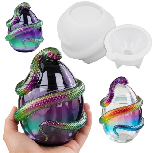 Snake Egg Resin Molds Silicone 3D Resin Jar Epoxy Molds with Lid | Silicone Jar Molds for Epoxy Resin Casting, DIY Craft, Concrete, Plaster, Candle Making, Candy Container, Jewelry Storage Box - color: Snake Egg Resin Molds