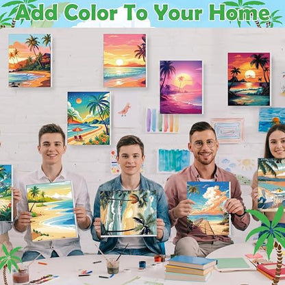 Blosssound 10 Set Pre Printed Canvas Pre Drawn Canvas Painting with Easel Kits 5" x 7" Outline Painting Panels for Beginners, DIY Craft Project, Party Favor, Home Decors(Hawaii) - style: Hawaii