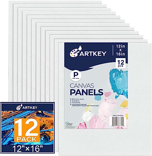 Canvas Panels 12x16 Inch 12-Pack, 10 oz Primed 100% Cotton Canvases for Painting, White Blank Flat Canvas Board for Oil Acrylics Watercolor Tempera Paints - size: 12"x16", style: 12-Pack