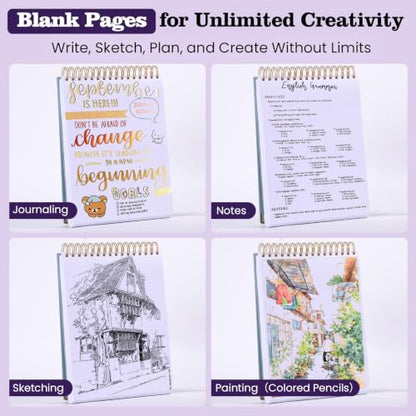 Blank Notebook Journal, Hardcover Sketchbook, 300 Page No Bleed Thick Paper | Top Spiral Notebook A5, Art Embossed Leather Unlined Sketch Pad for Women Men Kids Smooth Journaling Sketching Gifts,Lay Flat - color: Purple, size: A5 (8.5” x 5.5”)