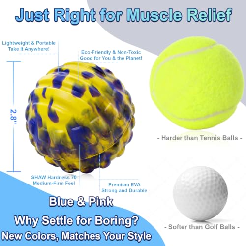 Deep Tissue Massage Ball for Exercise & Recovery - SGS Certification - Targets Back, Shoulder, Legs&Feet - Relieves Muscle Knots, Joint Pain&Tightness, Pressure Point Therapy- Myofascial Release Ball - color: Yellow&blue, size: 1-Pack | 2.8-inch