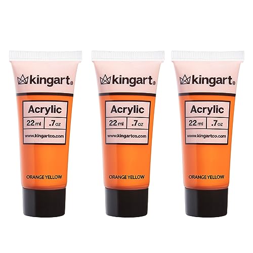 KINGART PRO Artist Quality ORANGE YELLOW Acrylic Paint, 22ml (0.74oz) Tubes, 3 Pack - Set (66ml Total), Orange Yellow