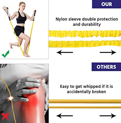 EILISON Resistance Band Kit with Heavy Duty Protective Sleeves for Safe Workout and Soft Anti-Slip Foam Handle, Door Anchor, Ankle Strap for Men and Women Stackable