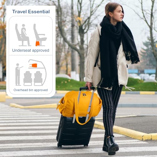 TOPDesign Travel Duffel Bag for Women, Puffer Gym Bag Sports Tote with Wet Pocket, Carry On Weekender with Luggage Sleeve (Golden Yellow) - color: Golden Yellow