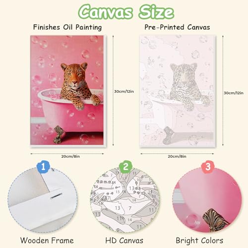 Spandrel Leopard Framed Paint by Numbers Kit for Adult, Leopard in Pink Bathtub, Adult Paint by Number Kits on Canvas, DIY Acrylic Oil Easy Painting by Numbers for Home Wall Decor, 8x12in - color: Cheetah