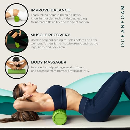 Oceanfoam Tidal Roller - Algae Green - Muscle Massage Foam Roller for Back Pain & Stretching - Firm and Ergonomic Wide Wave Textured - Yoga, Athletics, & Wellness - Full Size, 20" x 5" - color: Algae Green