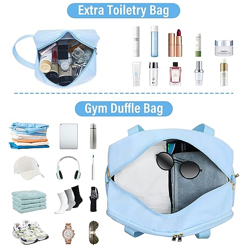 Sports Gym Bag for Women, Travel Duffle Bag with Shoe Compartment & Wet Pocket, Fitness Yoga Bag - color: Blue