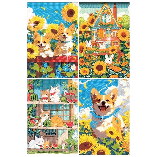 PERFECTSIGHT Cute 5D Diamond Art Kits, Kawaii DIY Painting Art for Adults Teen, 4 Pack Diamond Arts and Crafts Sets, Big Gem Full Drill Diamond Dots for Women (Summer) - style: Summer
