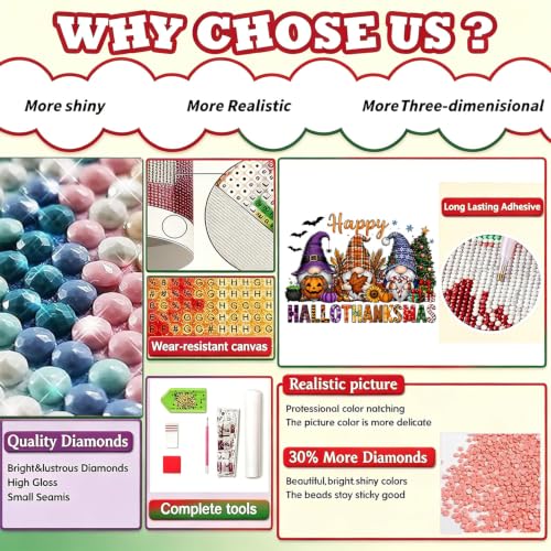 Gnome Diamond Painting Kits for Adults, Holiday Diamond Art for Adult | Full Round Drill Paint by Diamond, Hallothanksmas Diamond Painting Gem Art, Arts and Crafts for Adults Beginners 12x16 Inch - color: Gnome