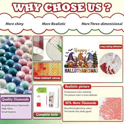 Gnome Diamond Painting Kits for Adults, Holiday Diamond Art for Adult | Full Round Drill Paint by Diamond, Hallothanksmas Diamond Painting Gem Art, Arts and Crafts for Adults Beginners 12x16 Inch - color: Gnome