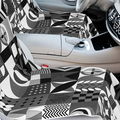 Hahafelt 2 Pack Car Seat Towel Cover with Storage Bag, Black White Abstract | 63 x 32 in Car Towel Seat Cover Non Slip Waterproof, Gym Workout Swimming Running, Machine Washable Sweat Absorbent Protector - style: Black White Abstract