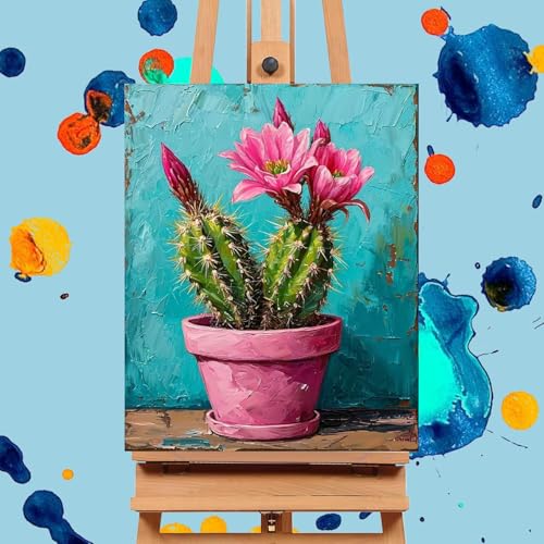 Mrnsiet Paint by Number for Adults Beginners, Easy Cactus Paint by Numbers Kits on Canvas, DIY Cactus Oil Painting Kits Adults' Paint-by-Number Kits for Home Wall Decor 16x20 Inch - color: MT22398-US
