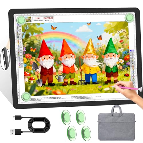 KOBAIBAN Diamond Art Light Board with Carry Bag, Rechargeable 4000mAh A3 Light Pad for Diamond Painting, Magnetic Light Board with Physical Buttons, 3 Color Modes for Tracing, Drawing, Sketching - size: A3 with Bag