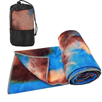 Yoga Towels, Non Slip Hot Yoga Mat Towel with Grip Dots,Super-Absorbent Soft Microfiber Yoga Blanket for Pilates, Fitness and Workout 72inch x 24inch - color: Coffee+blue