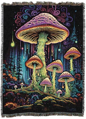 Pure Country Weavers Mushroon Forest Dreams by Wumples - Gift Tapestry Throw Blanket Woven from Cotton - Made in The USA (72x54) - color: Mushroon Forest Dreams, size: 72x54