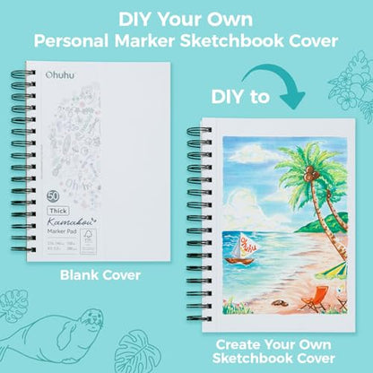 Ohuhu 5.5"x8.5" Double-Sided Bleedproof Marker Pad Art Sketchbook 50 Sheets | Small Sketch Book - 160 LB/280 GSM Smooth Drawing Paper - 50 Sheets/100 Pages - Spiral-Bound Sketch Pad for Alcohol Markers - size: 5.5" x 8.5"
