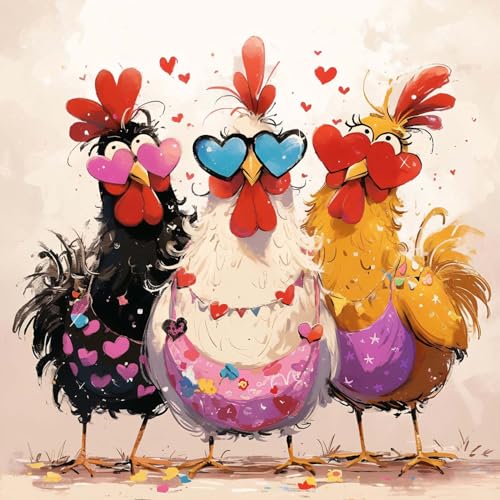 Diamond Art Painting Kits for Adults, Cute Love Chickens Full Drill Diamond Dots Paintings for Beginners, Round 5D Paint with Diamonds Pictures Gem Art Painting Kits DIY Funny Farm Animal Crafts Kits - color: Chicken 2
