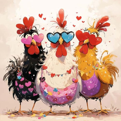 Diamond Art Painting Kits for Adults, Cute Love Chickens Full Drill Diamond Dots Paintings for Beginners, Round 5D Paint with Diamonds Pictures Gem Art Painting Kits DIY Funny Farm Animal Crafts Kits - color: Chicken 2