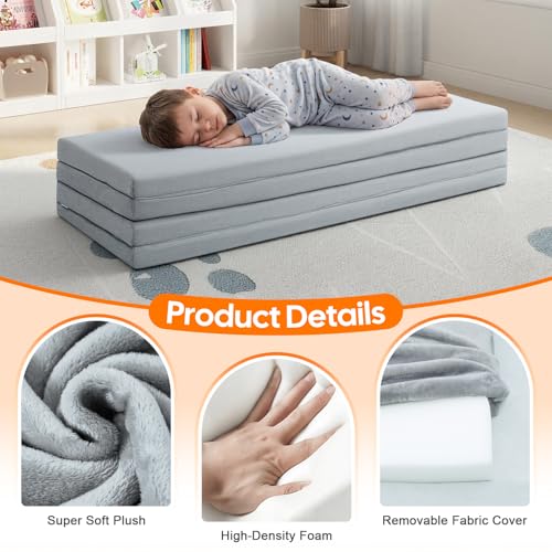 MeMoreCool Kids Floor Mattress, 48x72 Inch Foldable Play Mat, Solid Grey | Solid grey 4x6 ft foam tatami futon mat - color: Grey