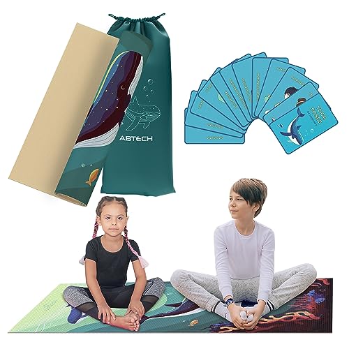 Kids Yoga Mat Set - Comfortable Dinosaur Kid Yoga Mat Boy with 12 Yoga Cards, Storage Bag, Beige Play Mat Thick for Gymnastics Mat, Exercise Mat, No-Toxic and Non-Slip for Ages 3-12 - color: Under the Sea