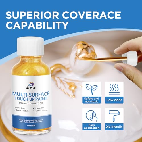 SENVEN Liquid Gold Leaf Paint High Gloss Multi Surface Rich Gold Paint for Metal, Wood, Plastic, Canvas, Appliance, Furniture Scratch Repair & Art Handcrafts 30ml/1.5oz Fast Drying Acrylic Metallic Finish - color: Gold Leaf - 1.5 oz