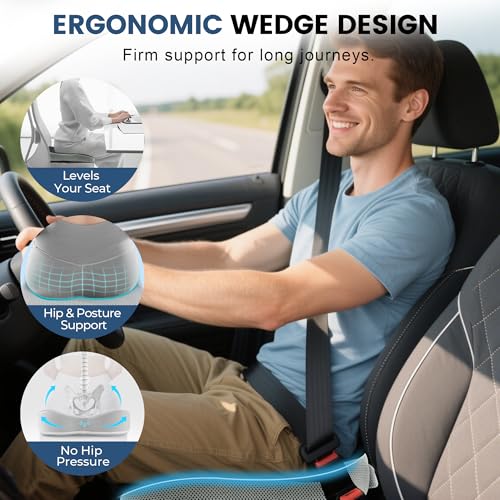 Seat Cushion for Office Chair, Wedge Car Seat Cushion, Memory Foam Truck Seat Cushion for Sciatica Tailbone Pain Relief, Long Driving, Coccyx