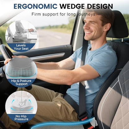 Seat Cushion for Office Chair, Wedge Car Seat Cushion, Memory Foam Truck Seat Cushion for Sciatica Tailbone Pain Relief, Long Driving, Coccyx