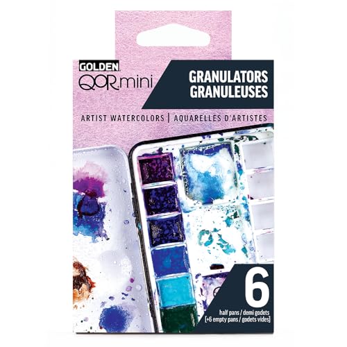 QoR Granulators Half Pan Set by GOLDEN, 6 Half Pan Watercolors, Professional Watercolor Paint Set